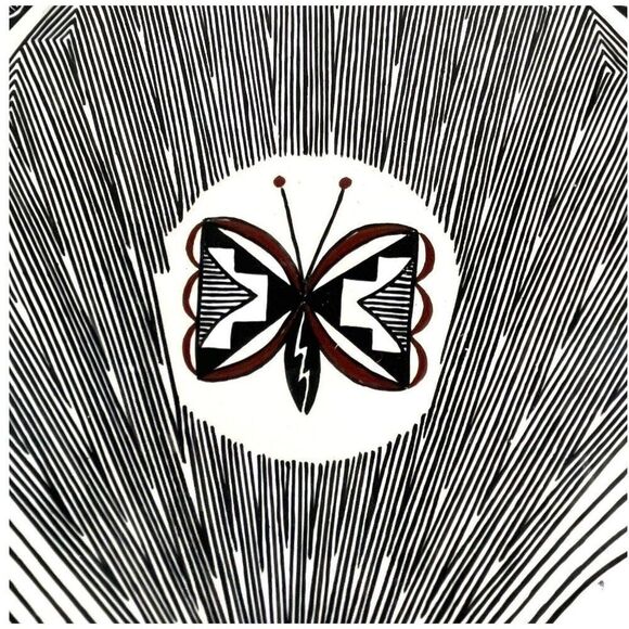 Signed H.B. Garcia Acoma Pueblo Pottery Butterfly Fan Serving Plate 12X11 READ - Picture 2 of 7